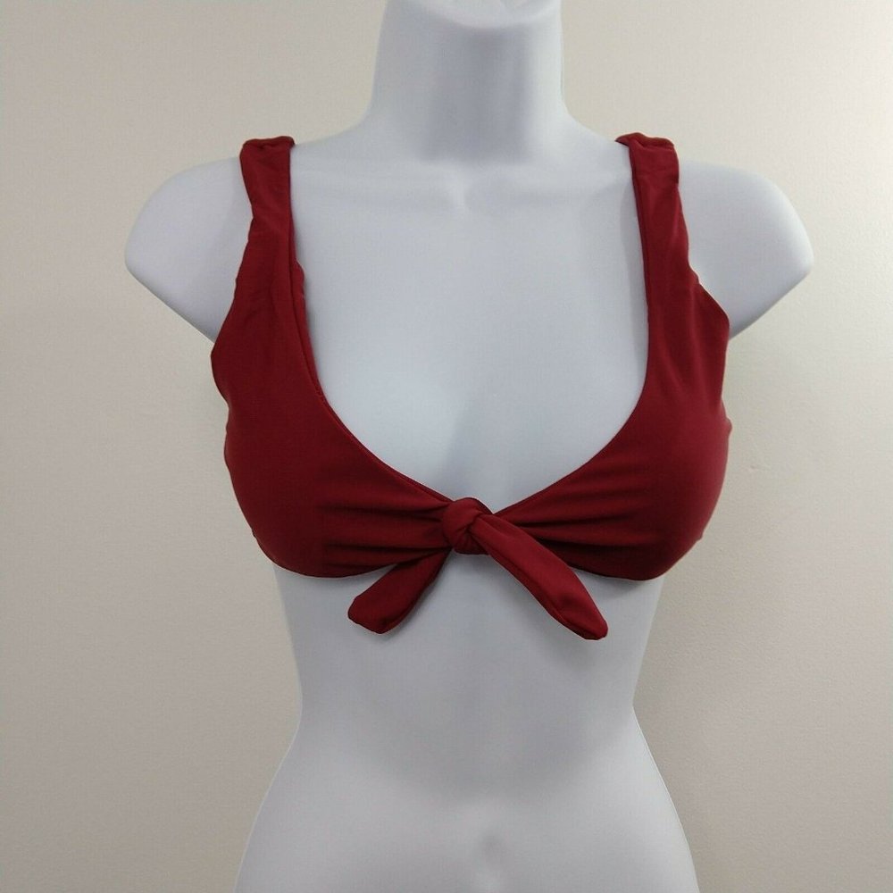Bikini Swim Top Front Tie Knot Deep Red Size Small